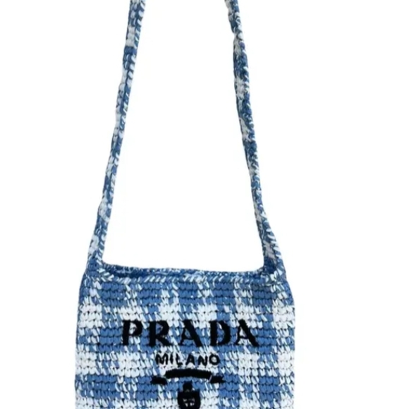 Prada Woven Blue and White Raffia Shoulder Bag - Picture 1 of 3